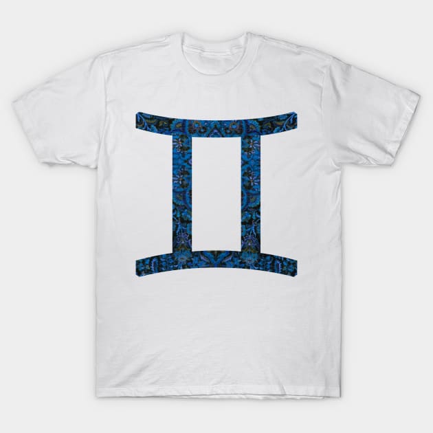 Blue Paisley Gemini Zodiac Sign T-Shirt by aterkaderk